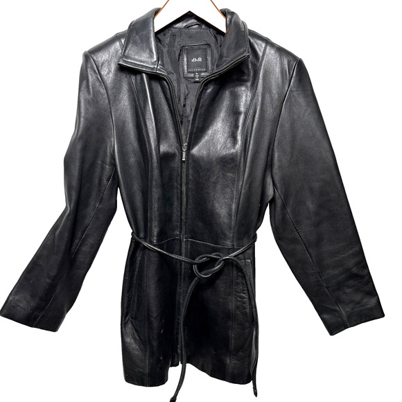 Women's XL Black Leather Jacket Buttery Soft Zip and Belted Pockets JLC New York - Picture 1 of 9